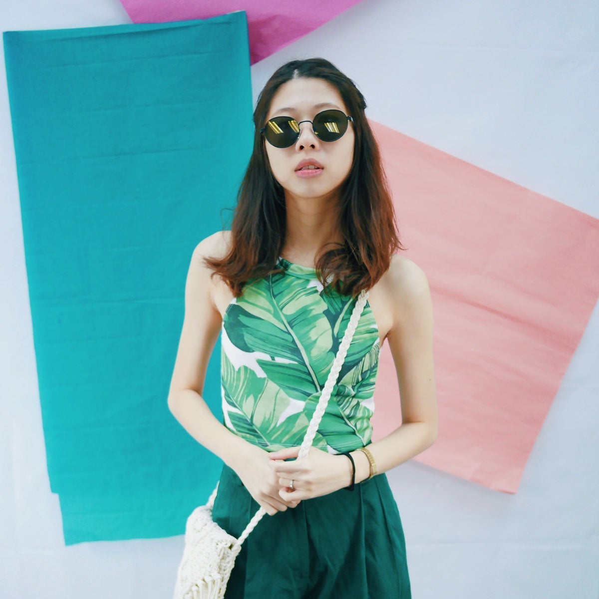 Angle of the Dangle Geometric Halter Crop Top