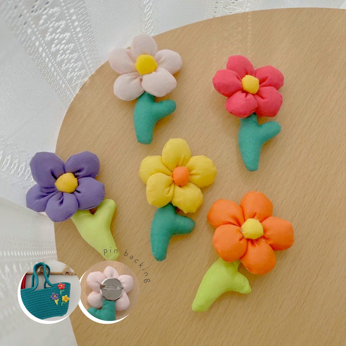 Handmade Daisy Stalk Brooch (Set of 5)