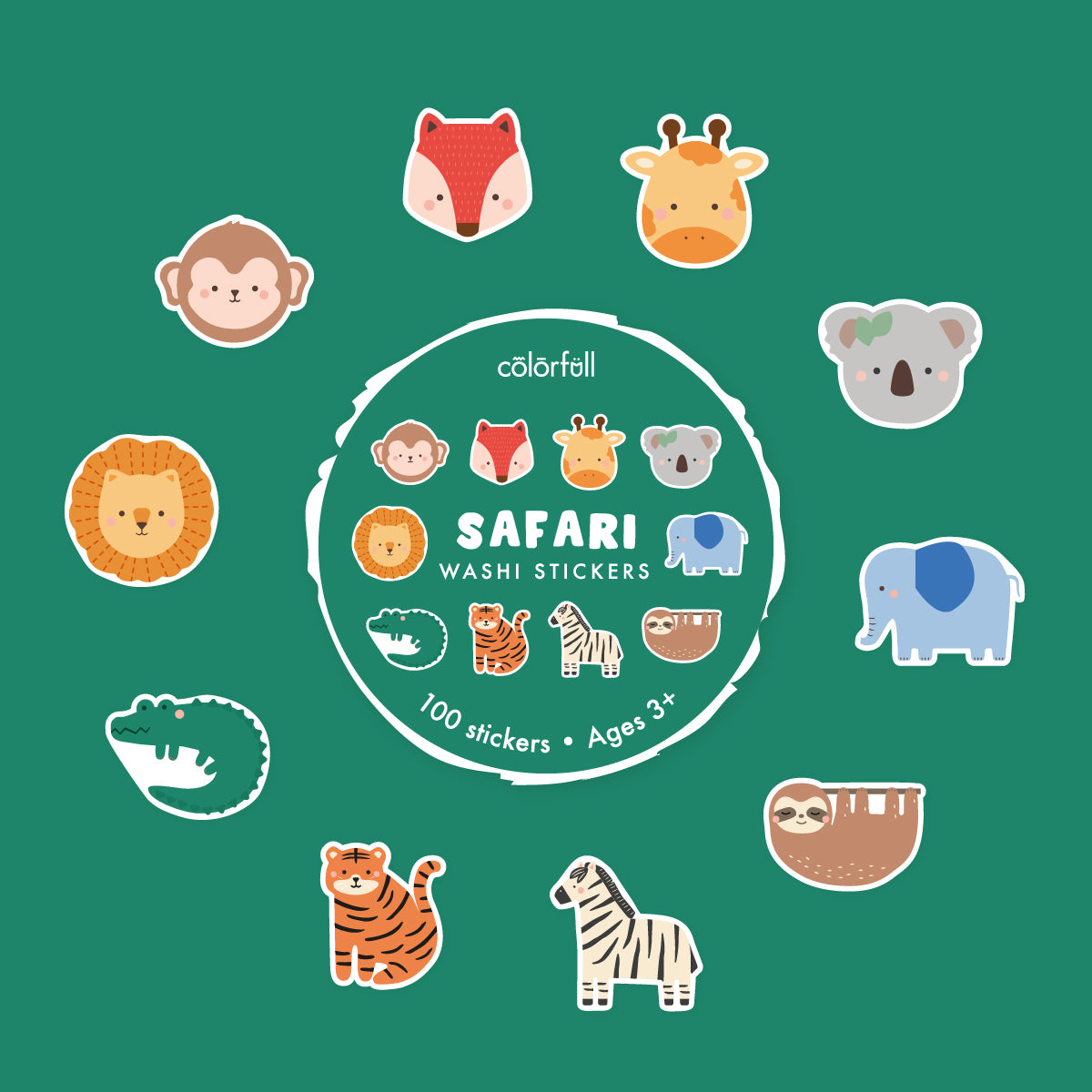 Safari Animals Decorative Washi Stickers for Journaling • Scrapbooking