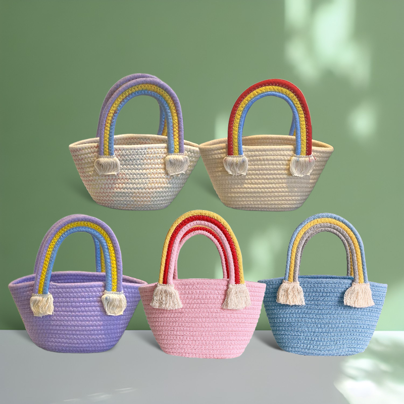 Rainbow Weave Basket Tote